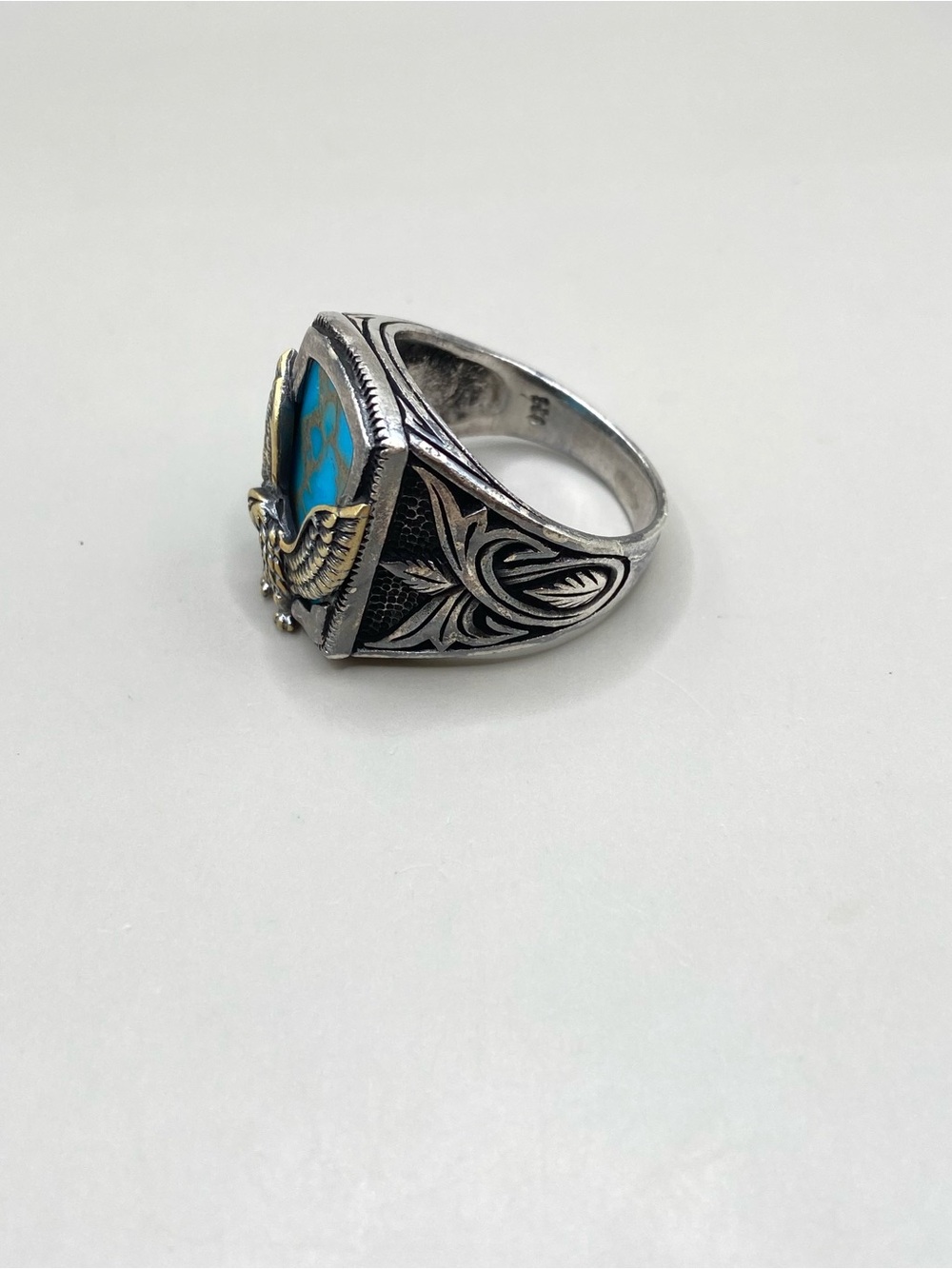 Sterling Silver Mens' Turquoise Eagle Ring - Picture 4 of 11